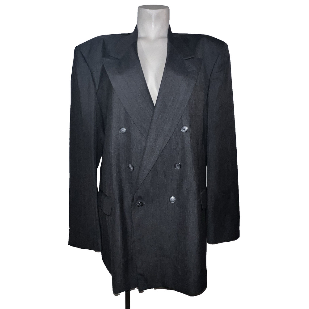 Barrington Suit Jacket Mens 46L Dark Gray Textured Worsted Wool Poly DB Blazer